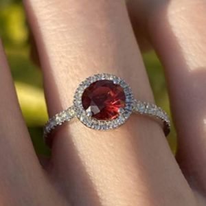 Natural White Topaz Halo and Garnet Ring